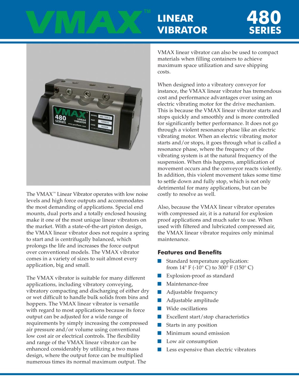 VMAX� Linear Vibrator 480 Series - Posi-flate