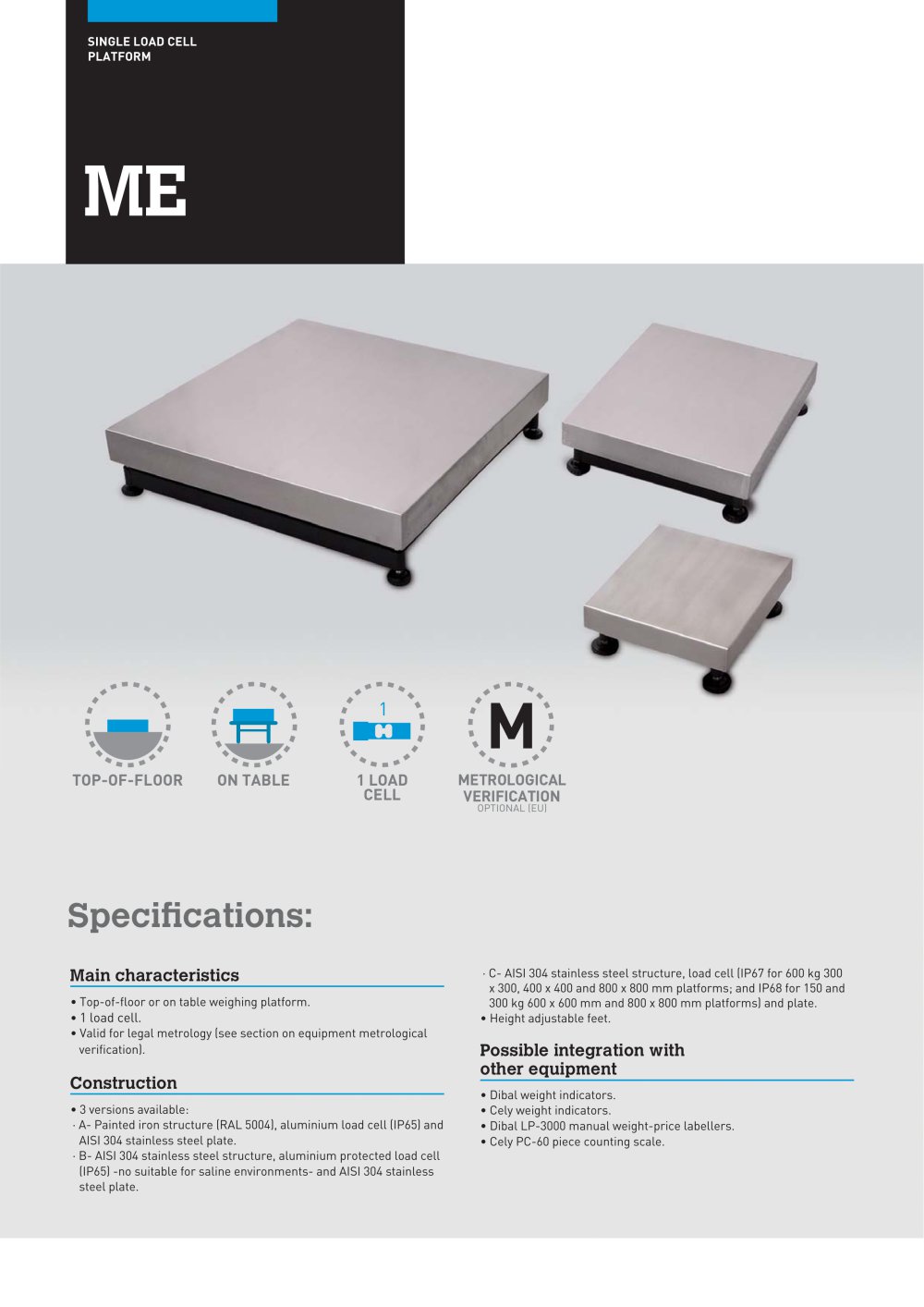 SINGLE LOAD CELL WEIGHING PLATFORMS ME SERIES - 1 / 2 Pages