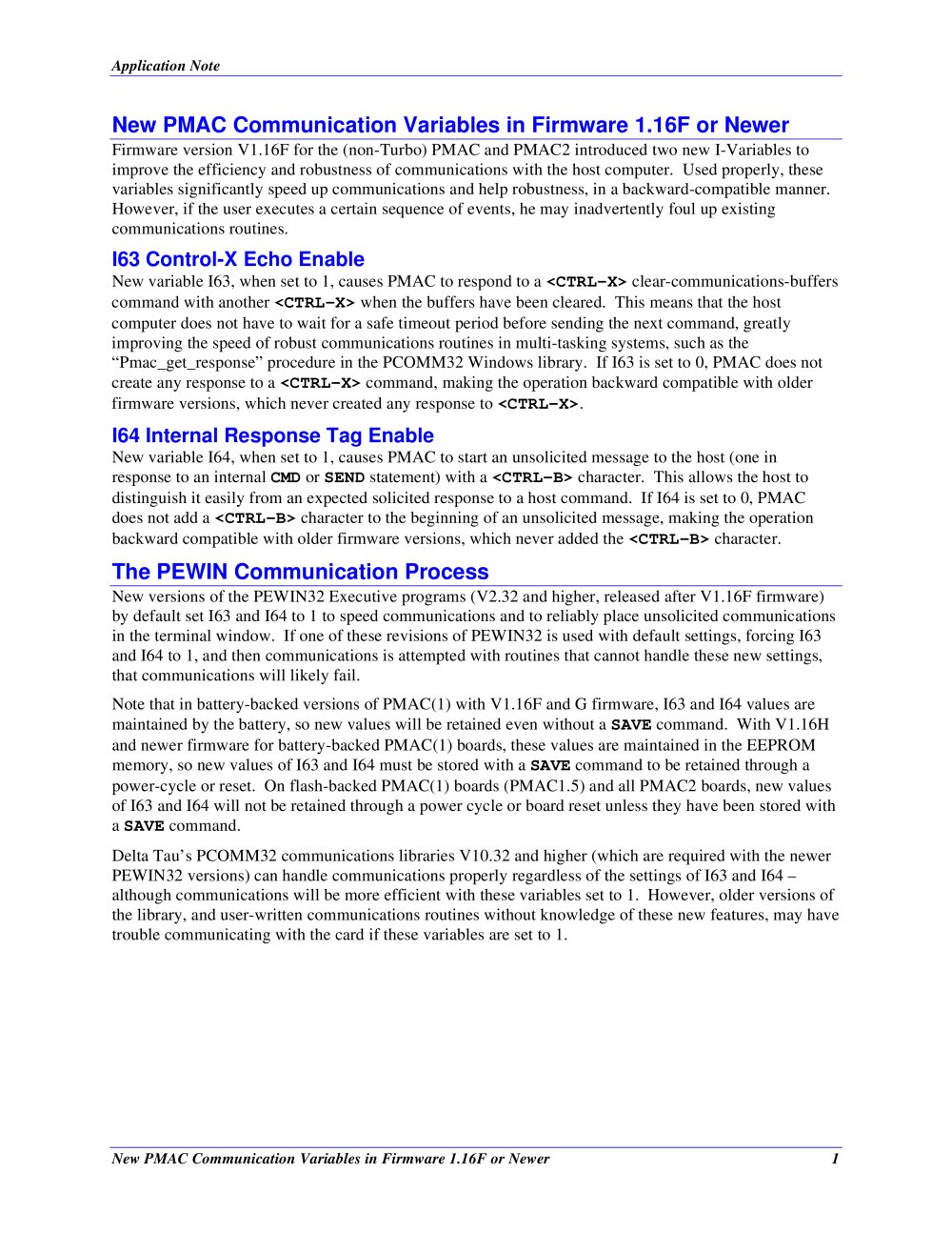 New PMAC Communication Variables - Delta Tau