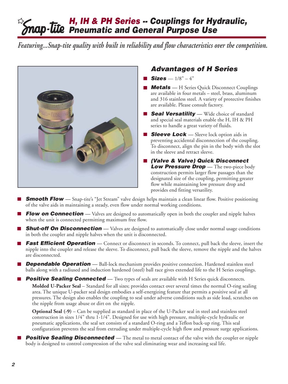 H Series Poppet Style Quick Disconnect Coupling - SNAP TITE