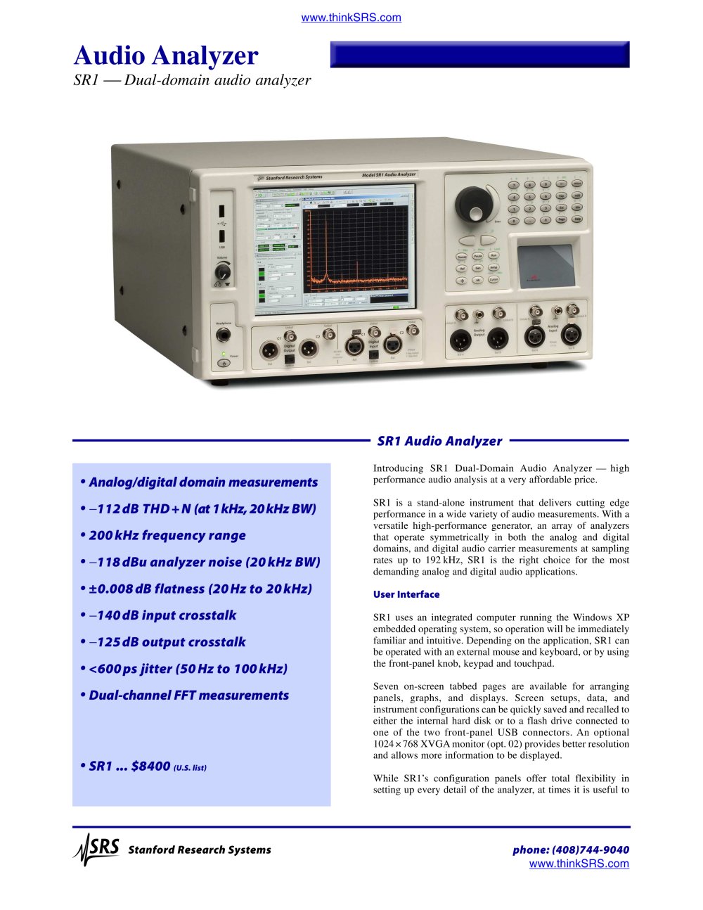 Audio Analyzer - Stanford Research Systems