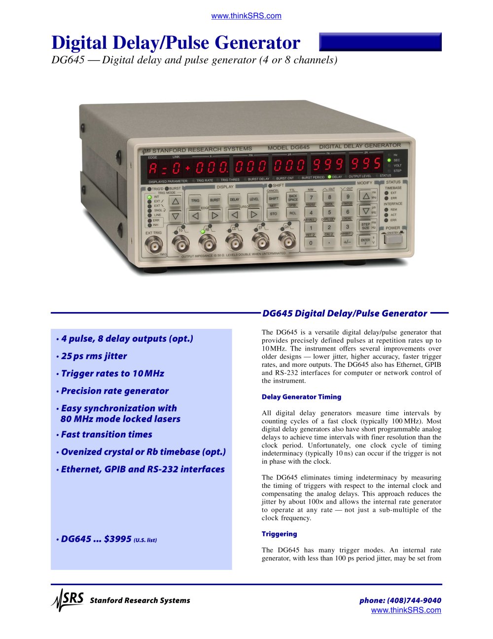 Digital Delay / Pulse Generator - Stanford Research Systems