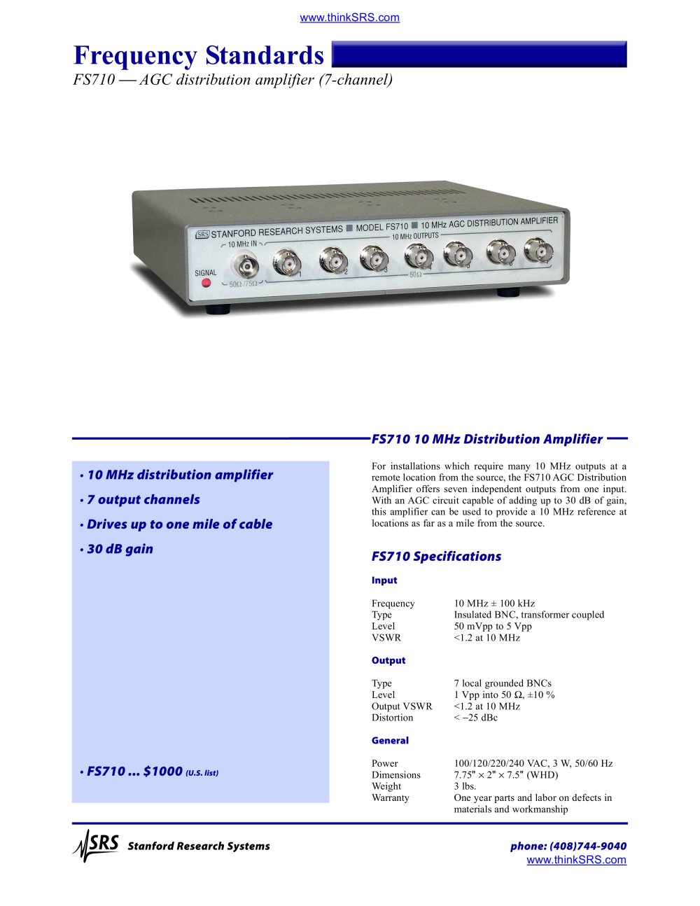Distribution Amplifier - Stanford Research Systems