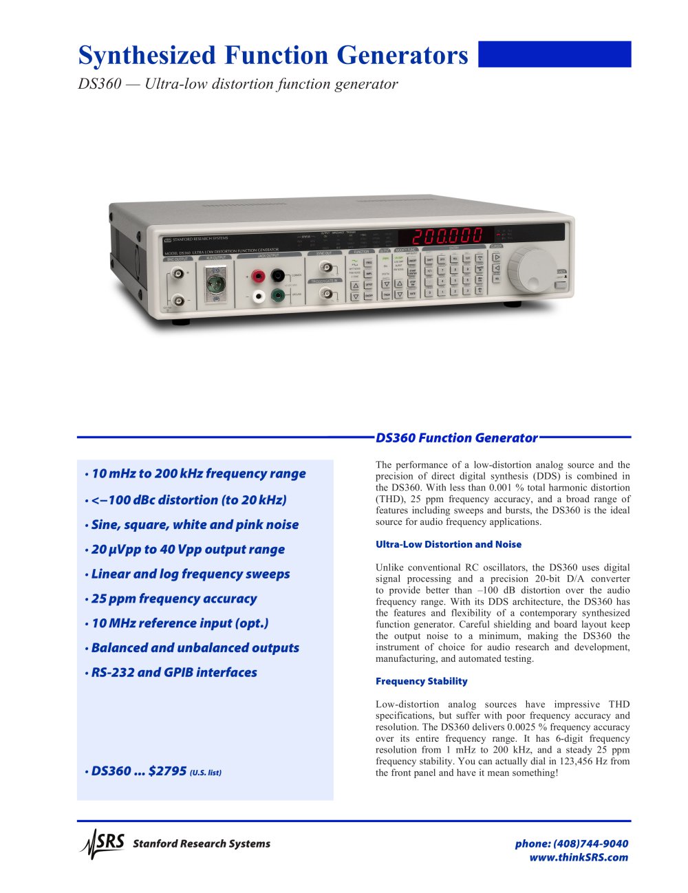 Low Distortion Function Generator - Stanford Research Systems