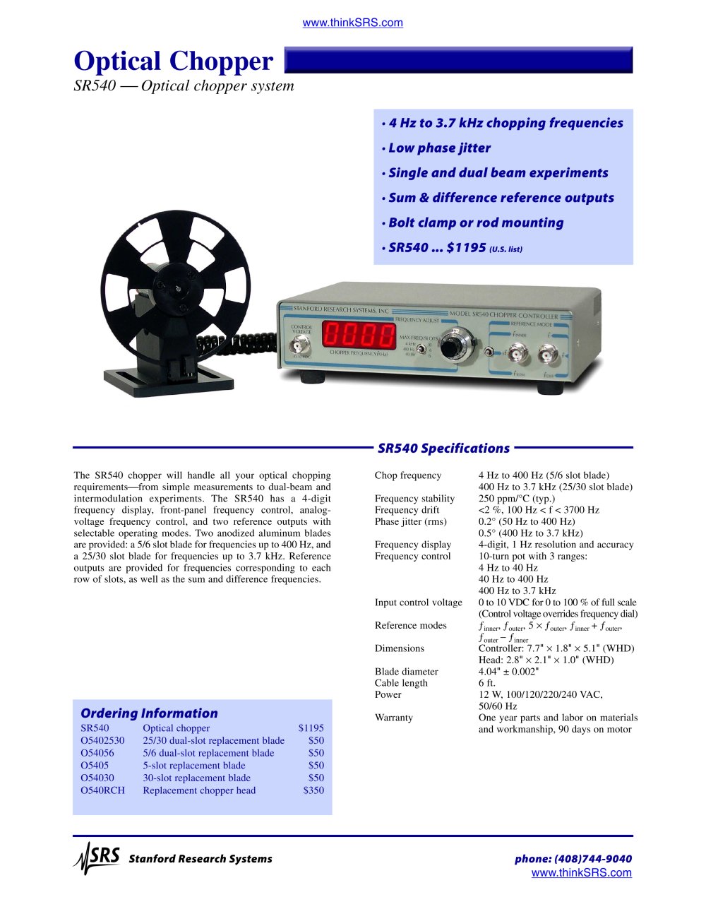 Optical Chopper - Stanford Research Systems