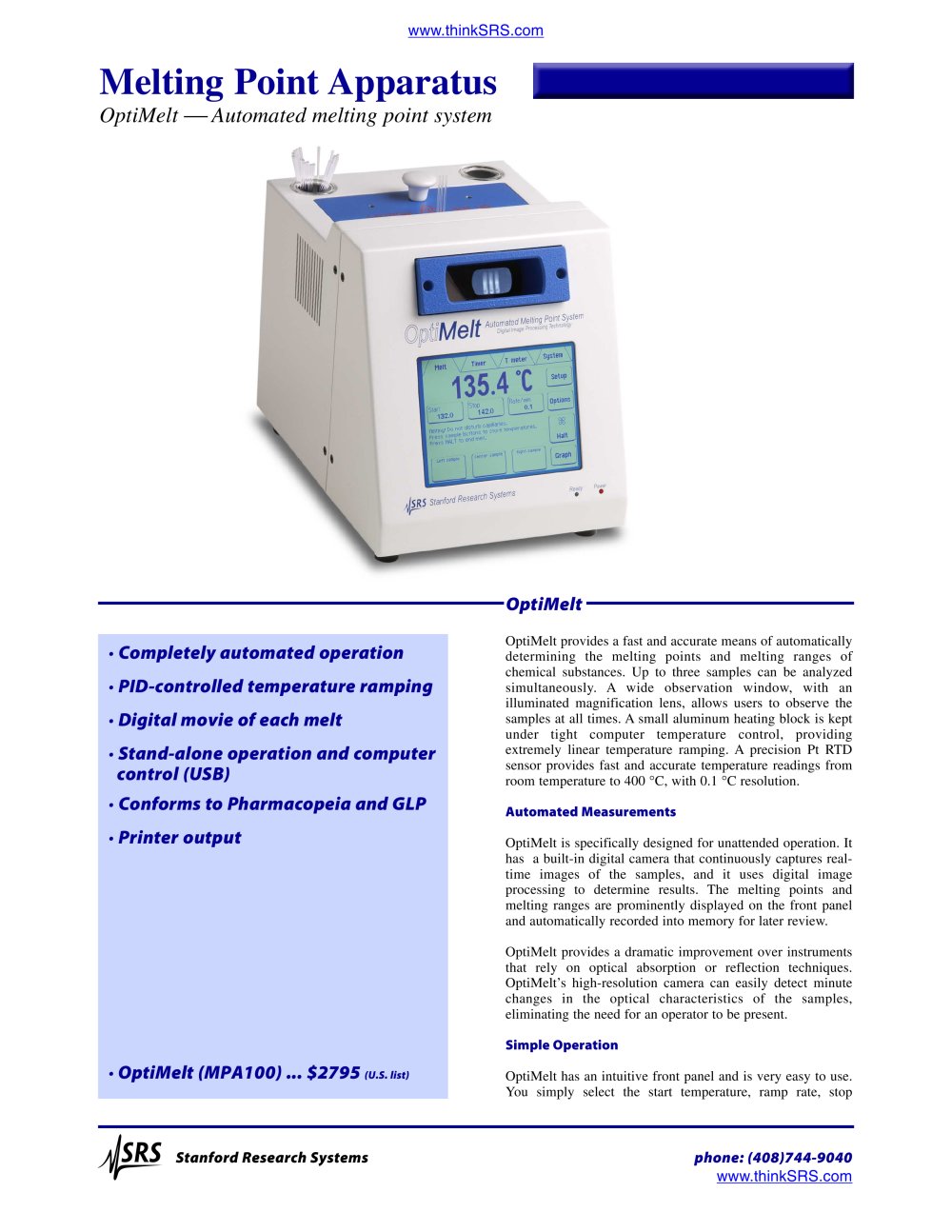 OptiMelt Automated Meling Point System - Stanford Research Systems