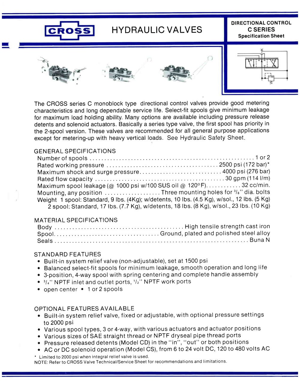 CROSS C Series Valves - Cross Manufacturing