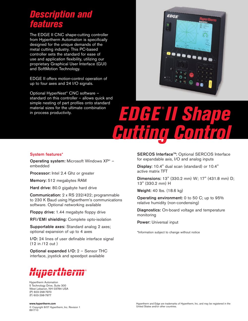 EDGEII Product Brochure - Hypertherm, Inc.