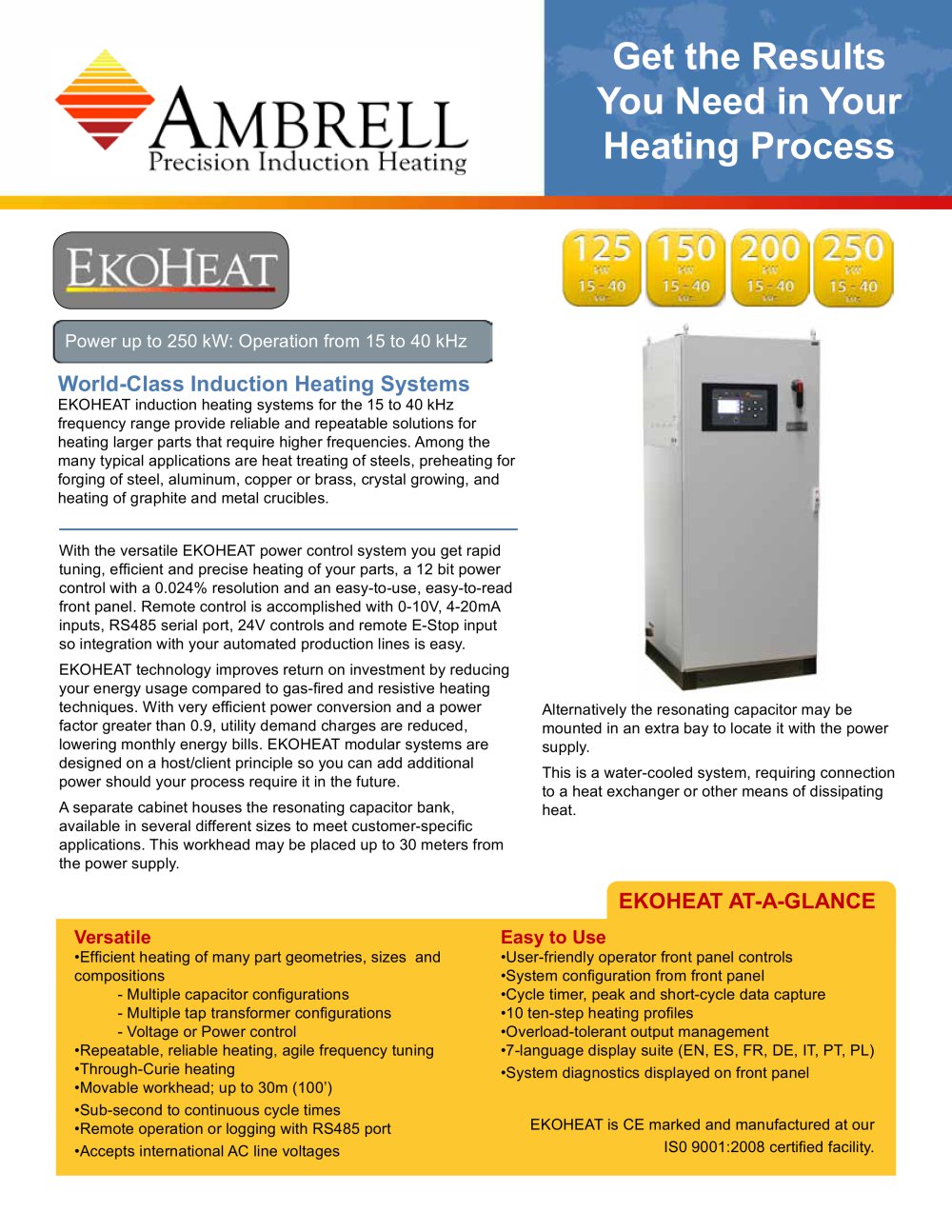 EKOHEAT power to 150kW, operation from 15kHz to 45kHz - Ambrell