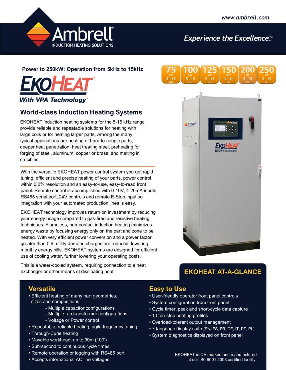 EKOHEAT power to 250kW, operation from 5kHz to 15kHz - Ambrell