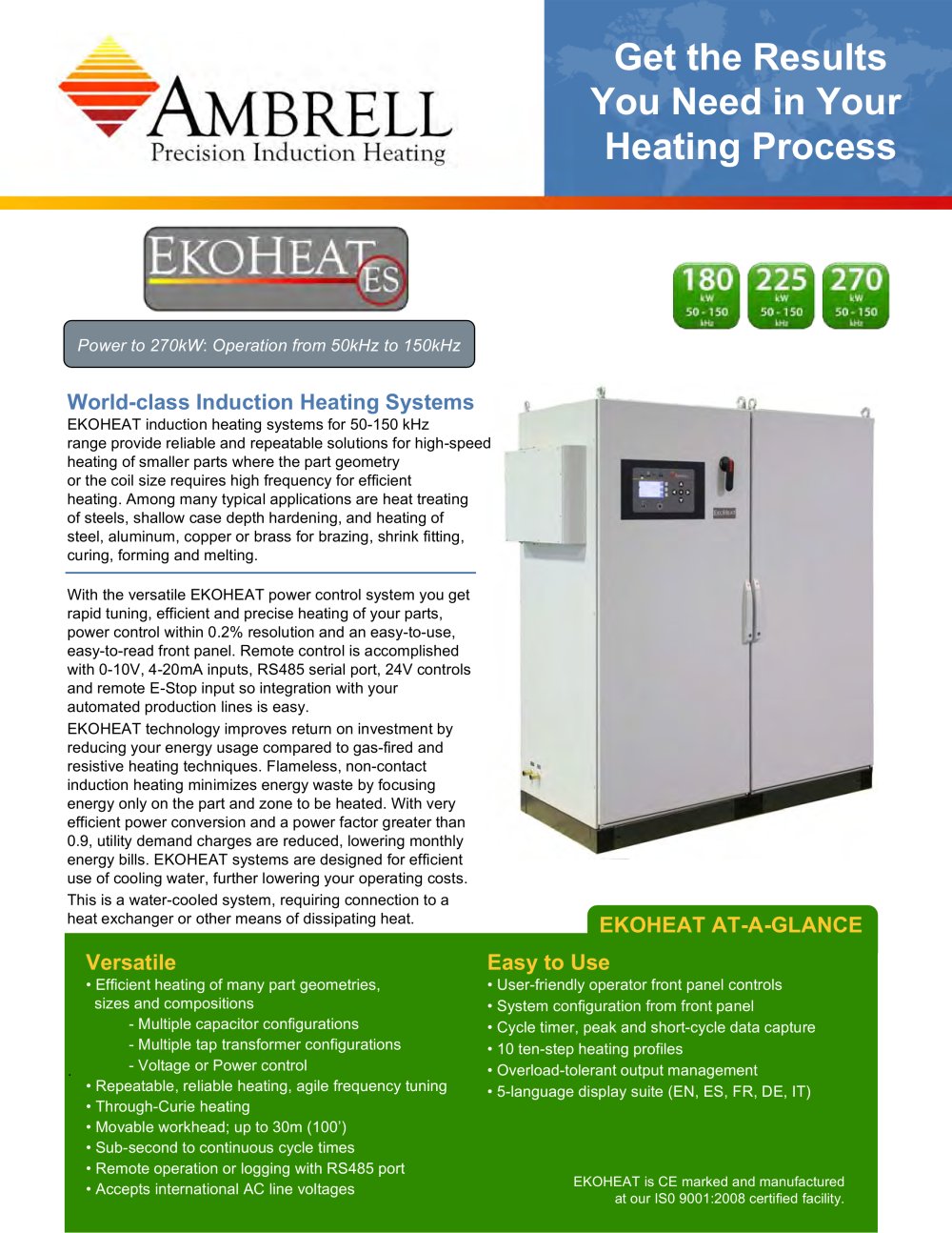 EKOHEAT power to 270kW, operation from 50kHz to 150kHz - Ambrell