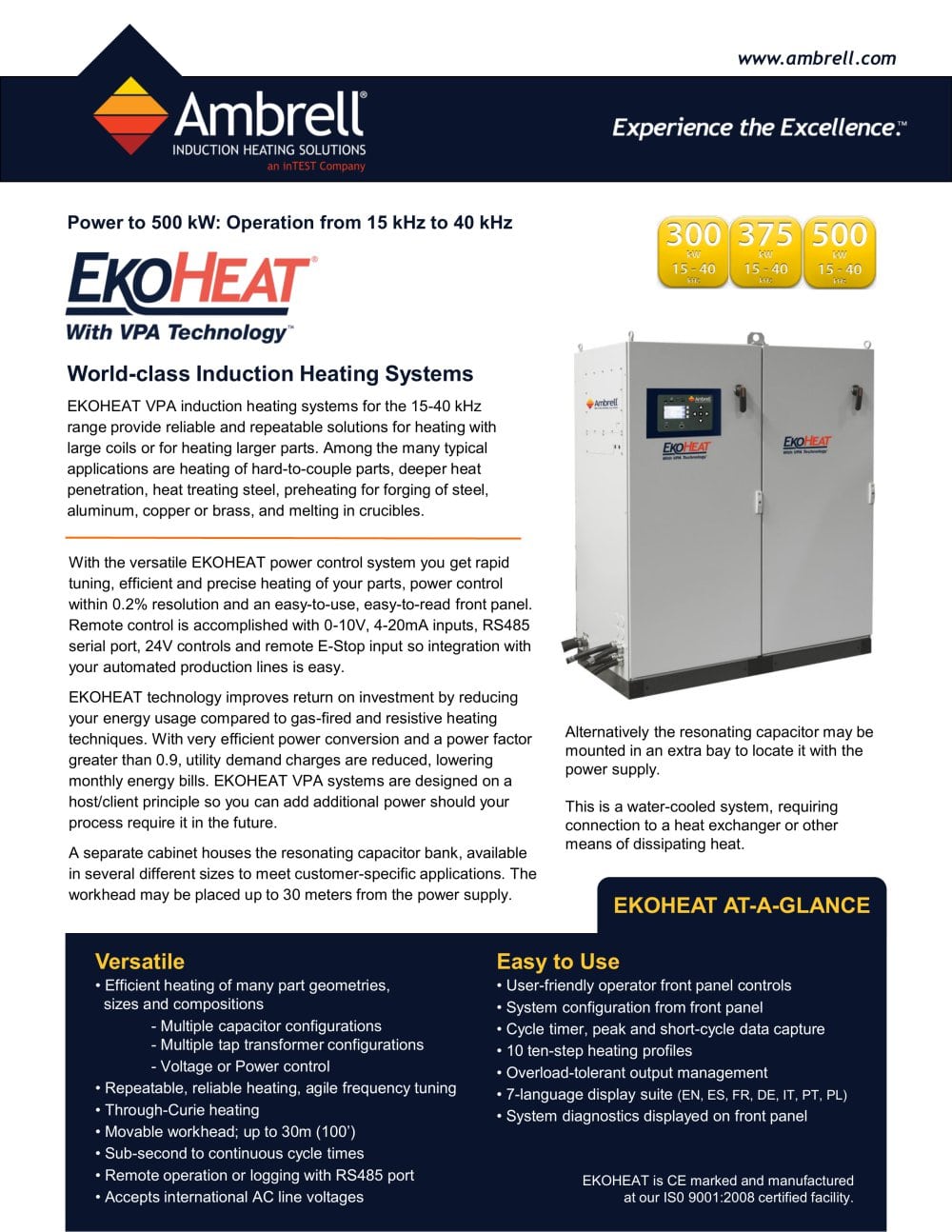 EKOHEAT power to 300kW, opeation from 15kHz to 45kHz - Ambrell