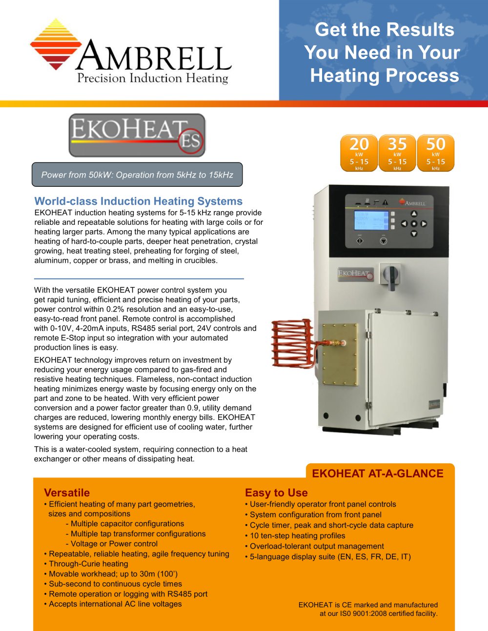 EKOHEAT power to 50kW, operation from 5kHz to 15kHz - Ambrell