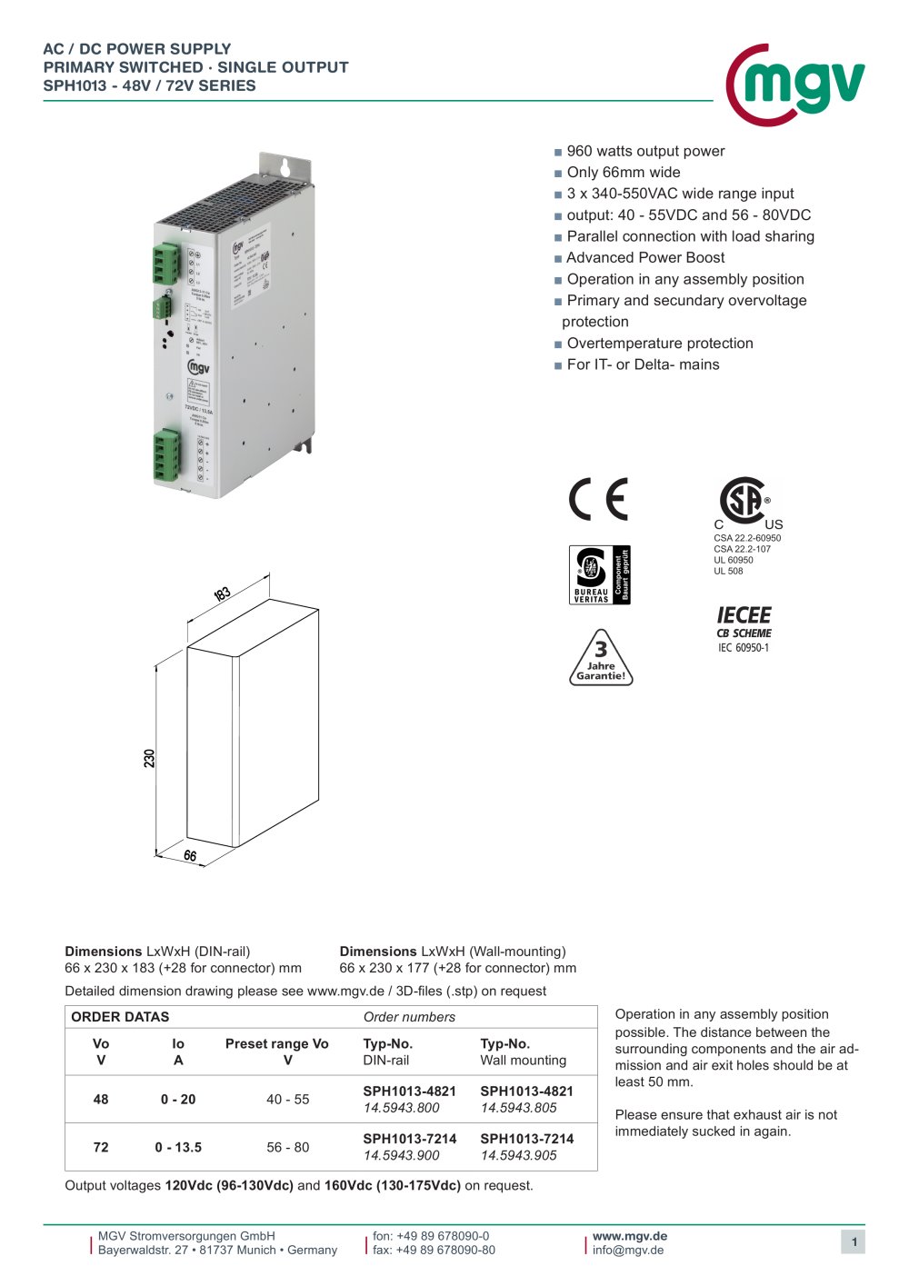 AC / DC POWER SUPPLY PRIMARY SWITCHED - MGV