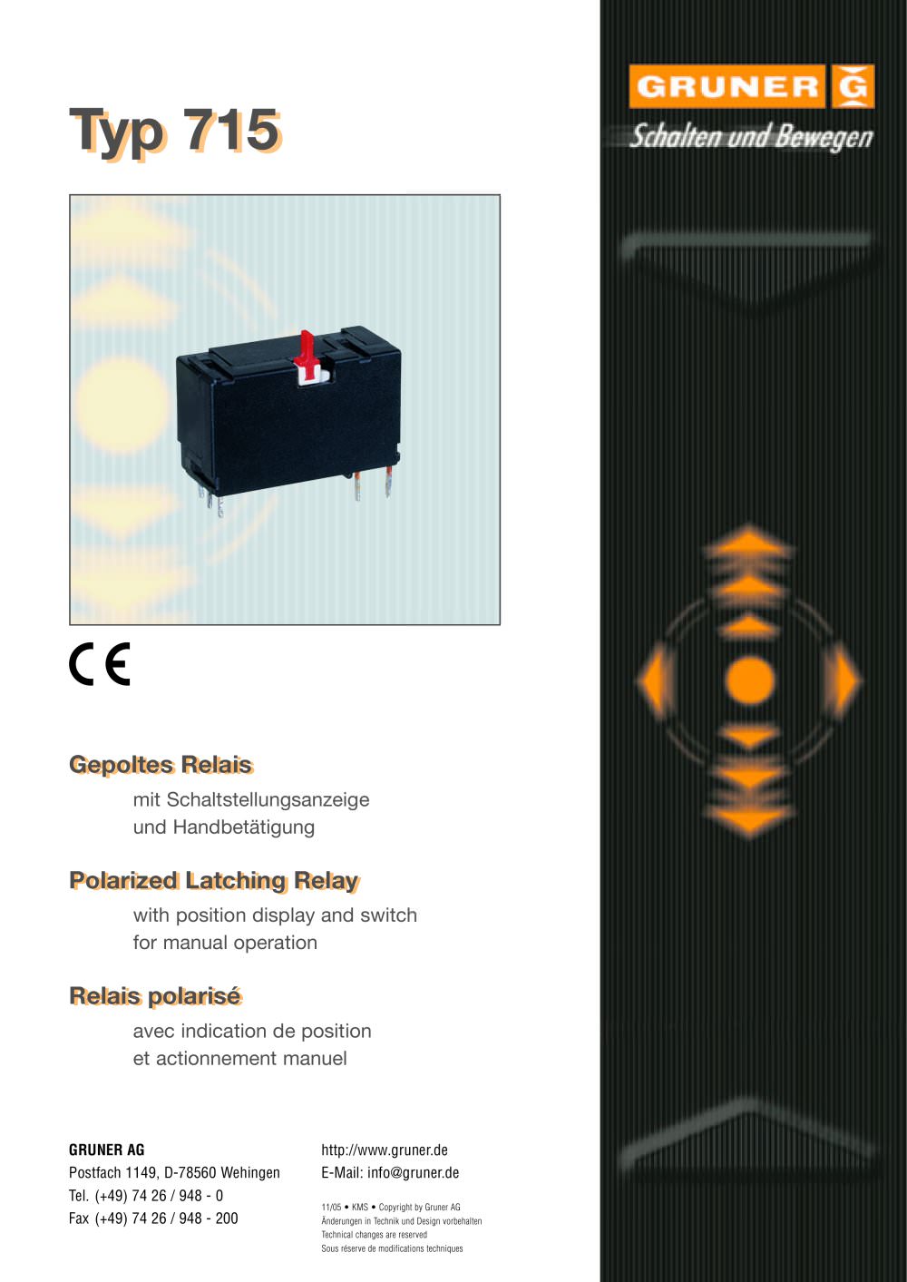 Latching Relays 8 - 20 Ampere 715L - GRUNER