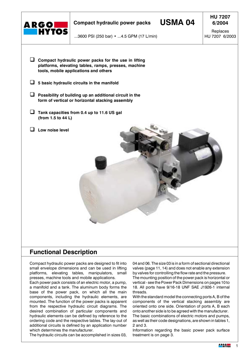 Compact Hydraulic Power Packs USMA 04 - ARGO-HYTOS