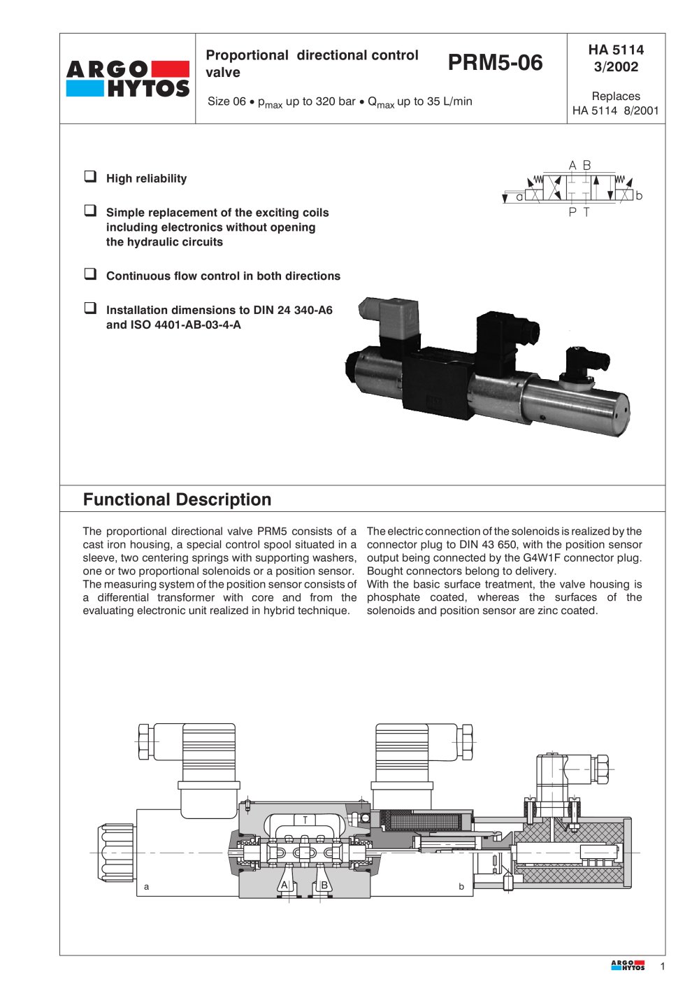 NG 06 proportional valve 320 bar 35 l/min PRM5-06 5114 - ARGO-HYTOS
