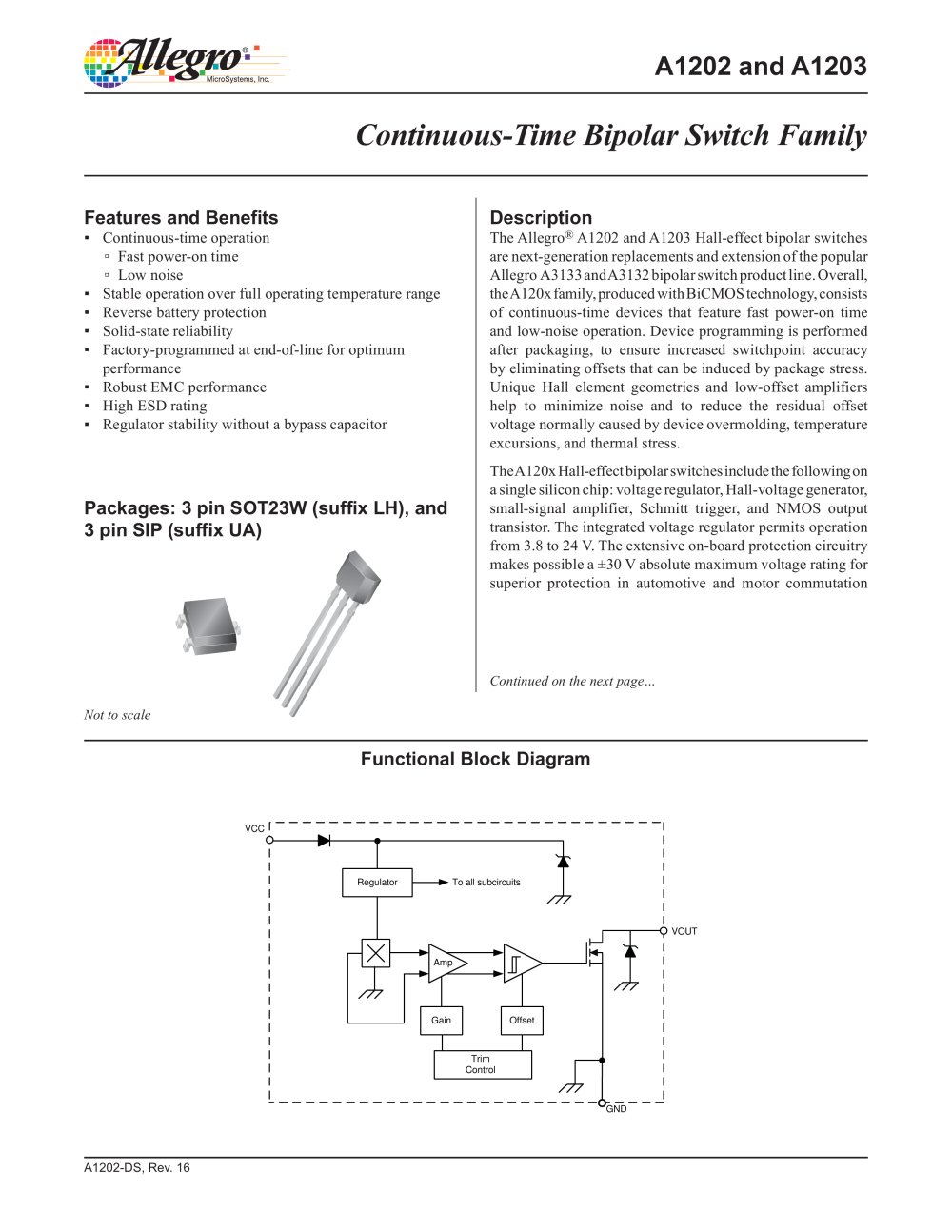 A1202 and A1203: Continuous-Time Bipolar Switch Family - ALLEGRO MICROSYSTEMS