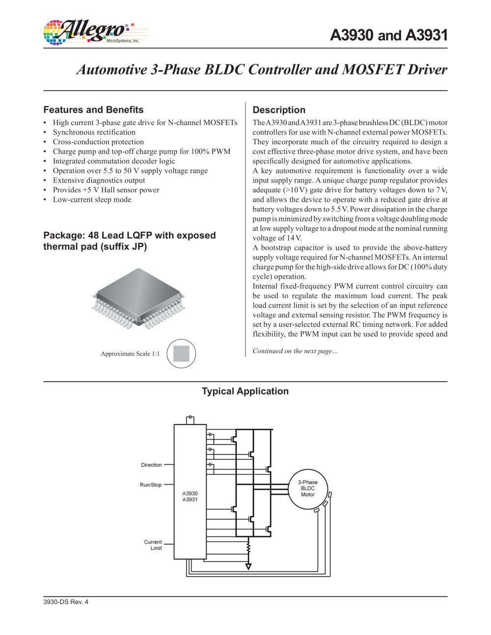 A3930 and A3931: Automotive 3-Phase BLDC Controller and MOSFET Driver - ALLEGRO MICROSYSTEMS