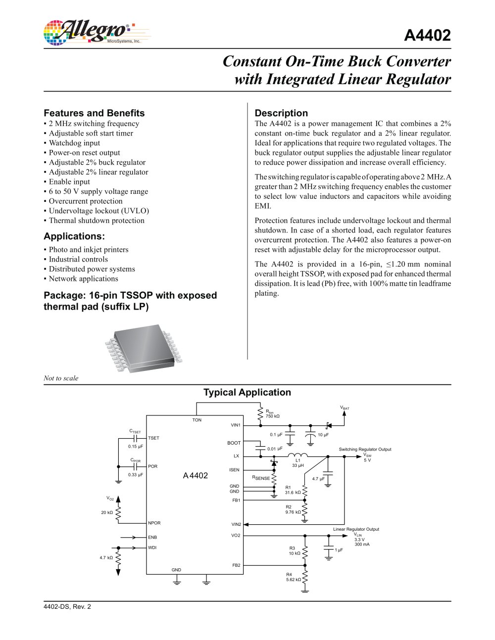 A4402: Constant On-Time Buck Converter with Integrated Linear Regulator - ALLEGRO MICROSYSTEMS