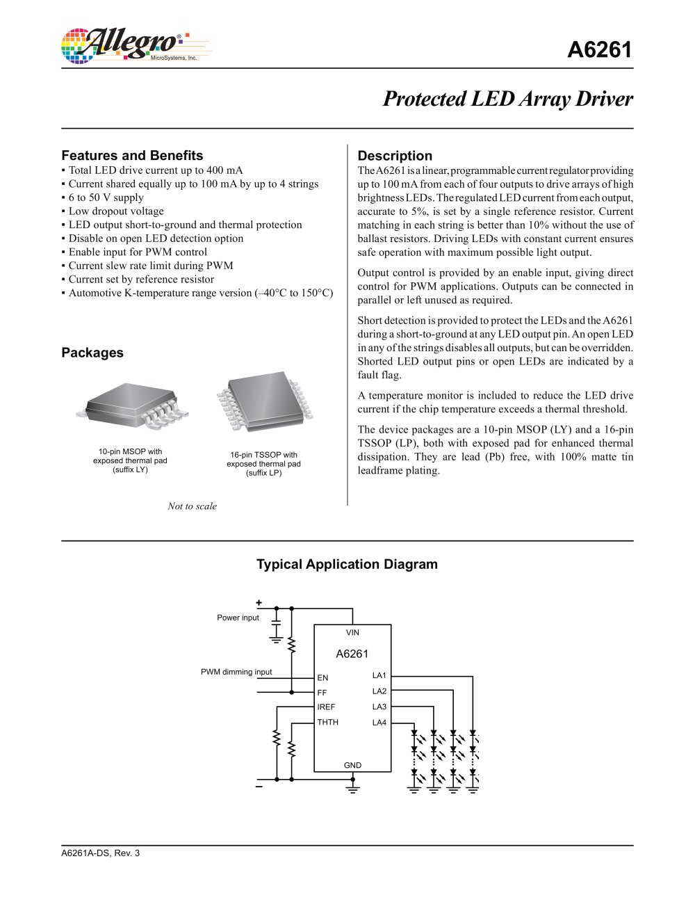 A6261: Protected LED Array Driver - ALLEGRO MICROSYSTEMS