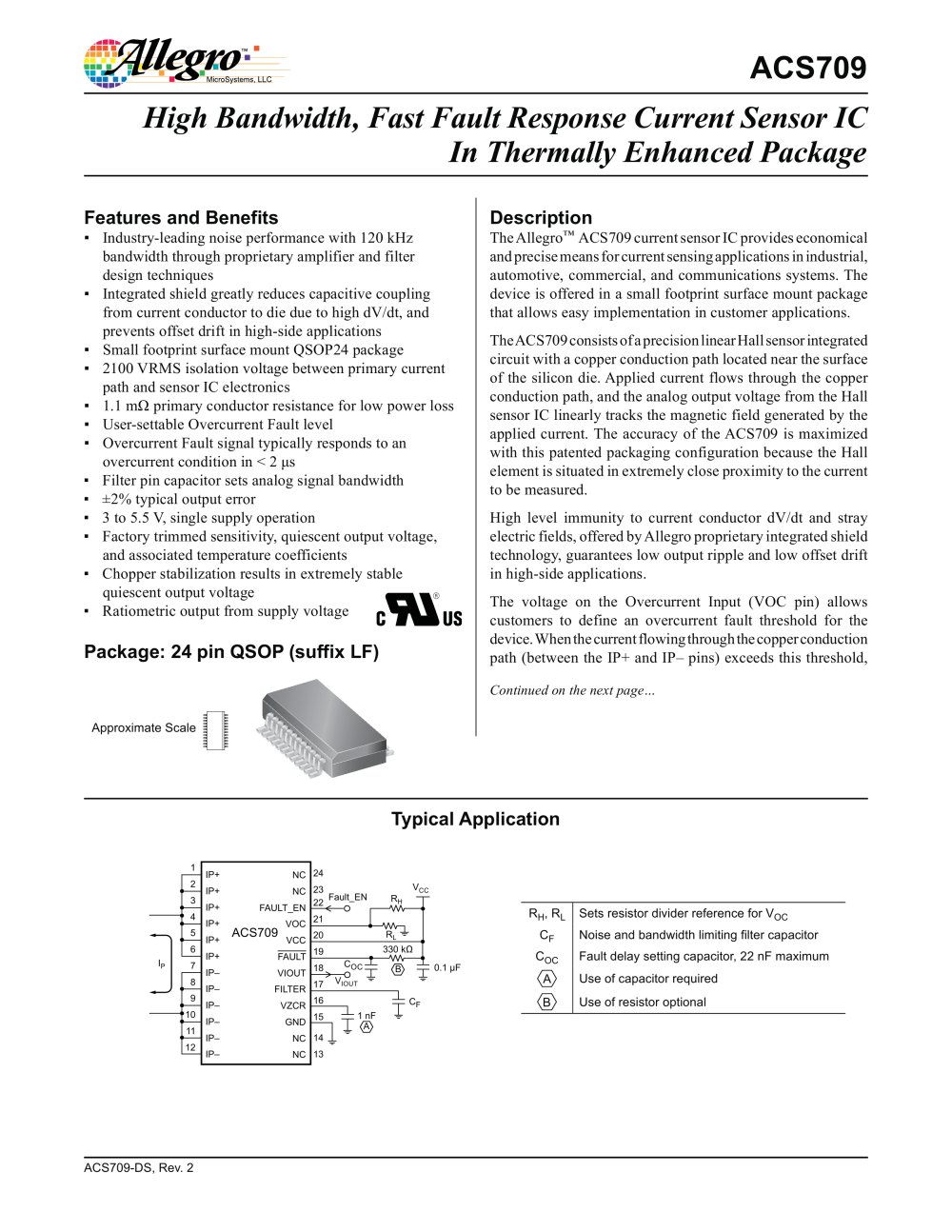 ACS709: High Bandwidth, Fast Fault Response Current Sensor IC In Thermally Enhanced - ALLEGRO MICROSYSTEMS