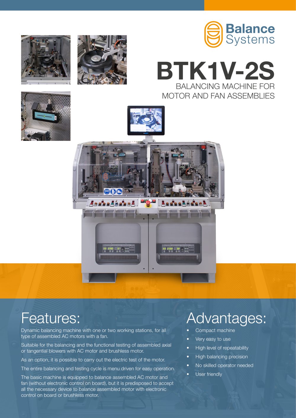 BTK1V-2S BALANCING MACHINE FOR MOTOR AND FAN ASSEMBLIES - Balance Systems