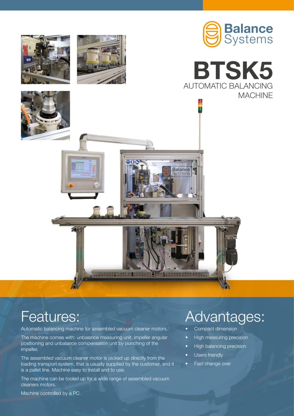 BTSK5 AUTOMATIC BALANCING MACHINE FOR ASSEMBLED VACUUM CLEANER MOTORS - Balance Systems