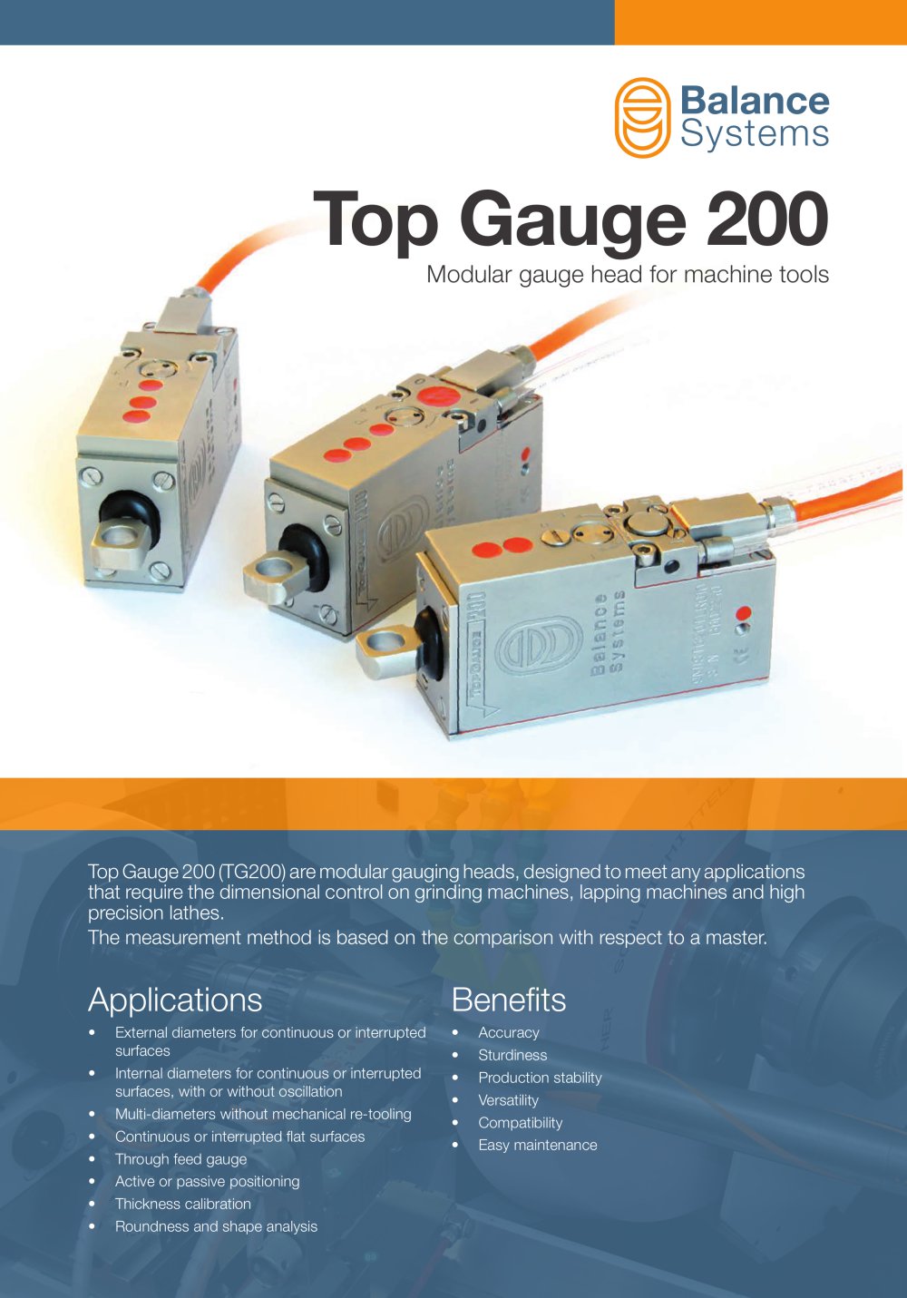 TOP GAUGE 200 Comparative gauging head with wide measuring range - Balance Systems