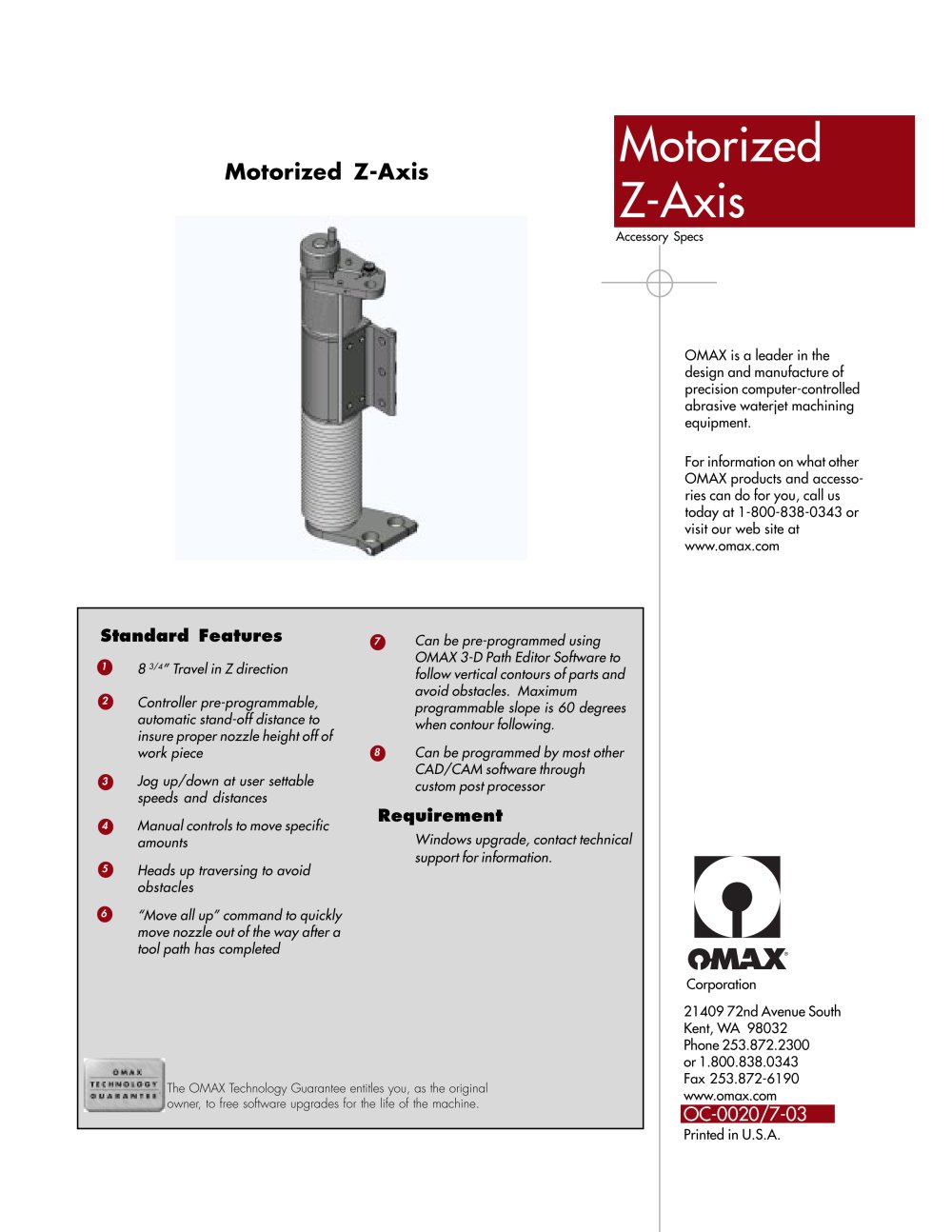 OMAX&reg; Motorized Z-Axis - OMAX