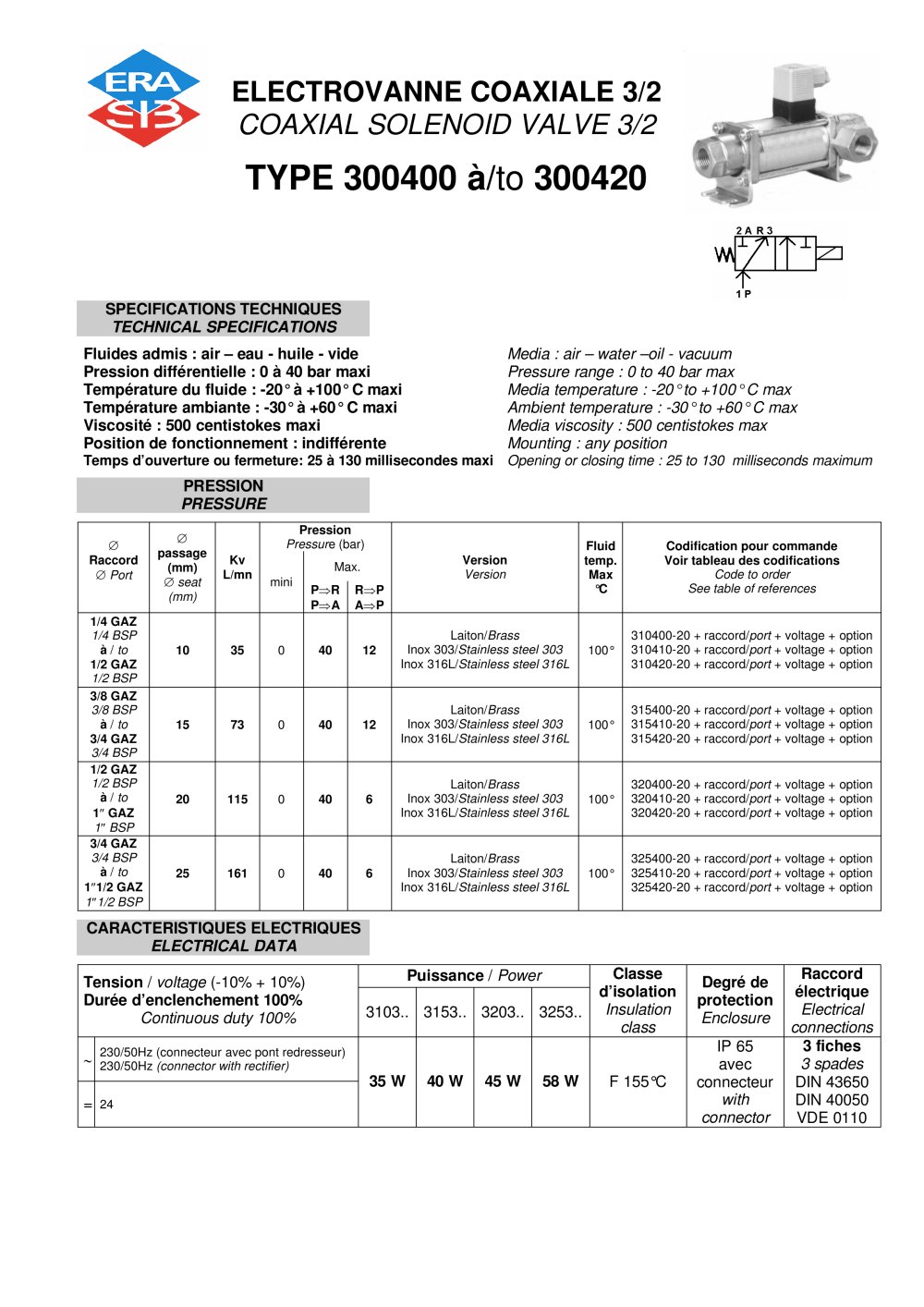 coaxial valve datasheet - ERA-SIB