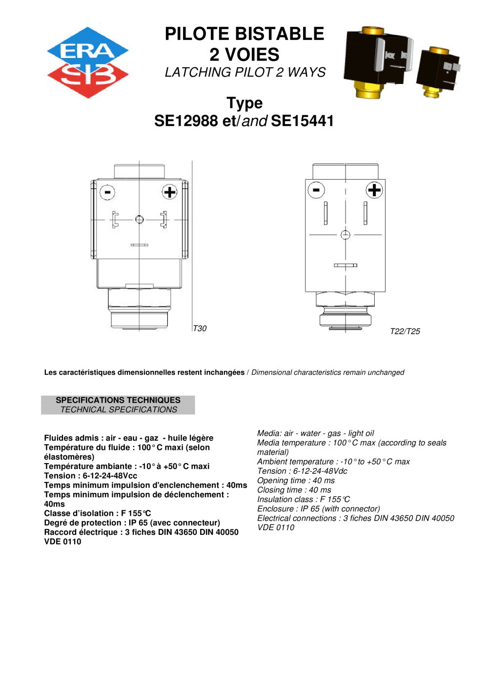 latching pilot valve - ERA-SIB