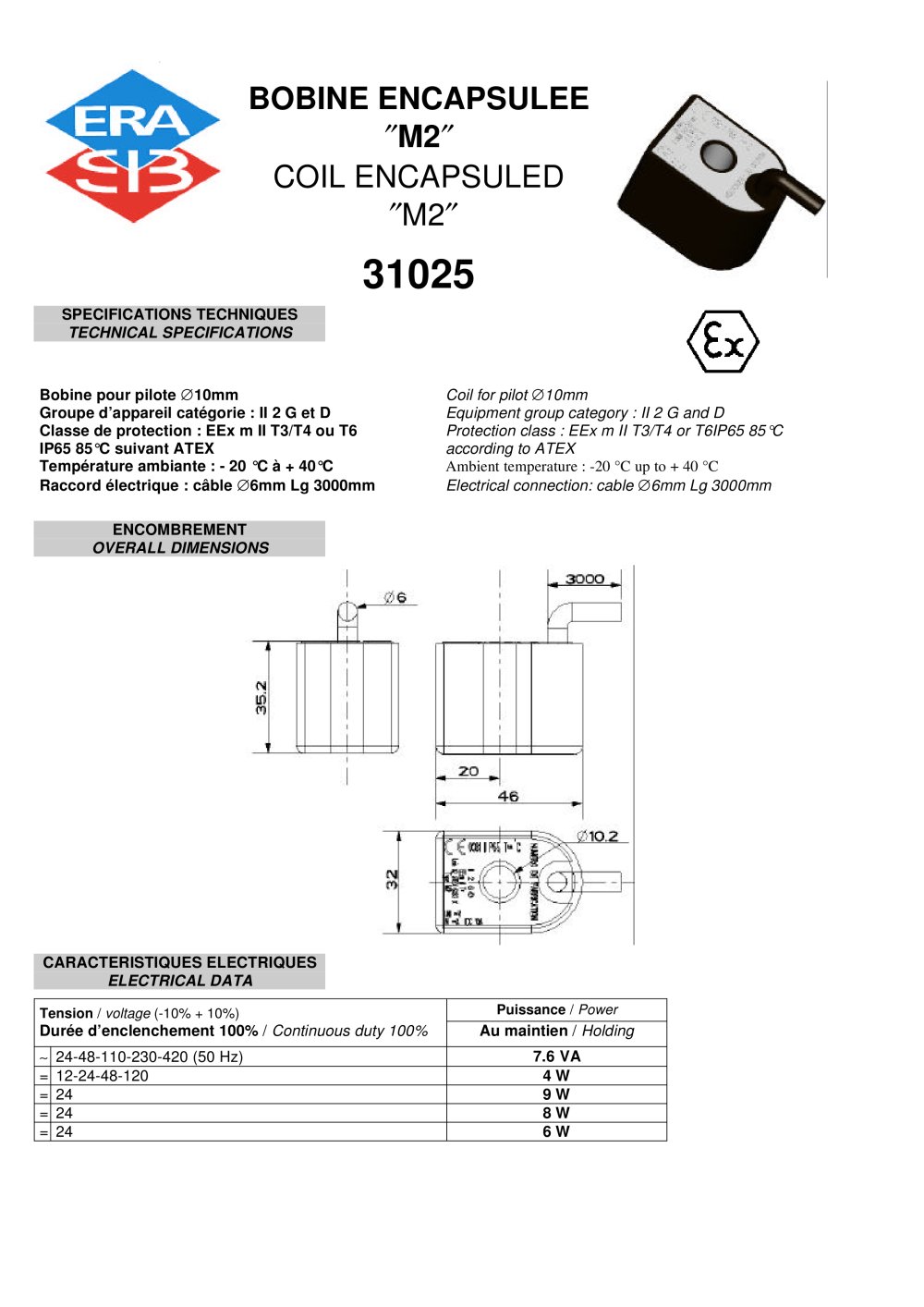 Pilot and coil datasheet - ERA-SIB