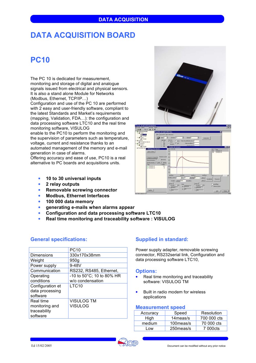 Acquisition module for networks  PC 10 - AOIP