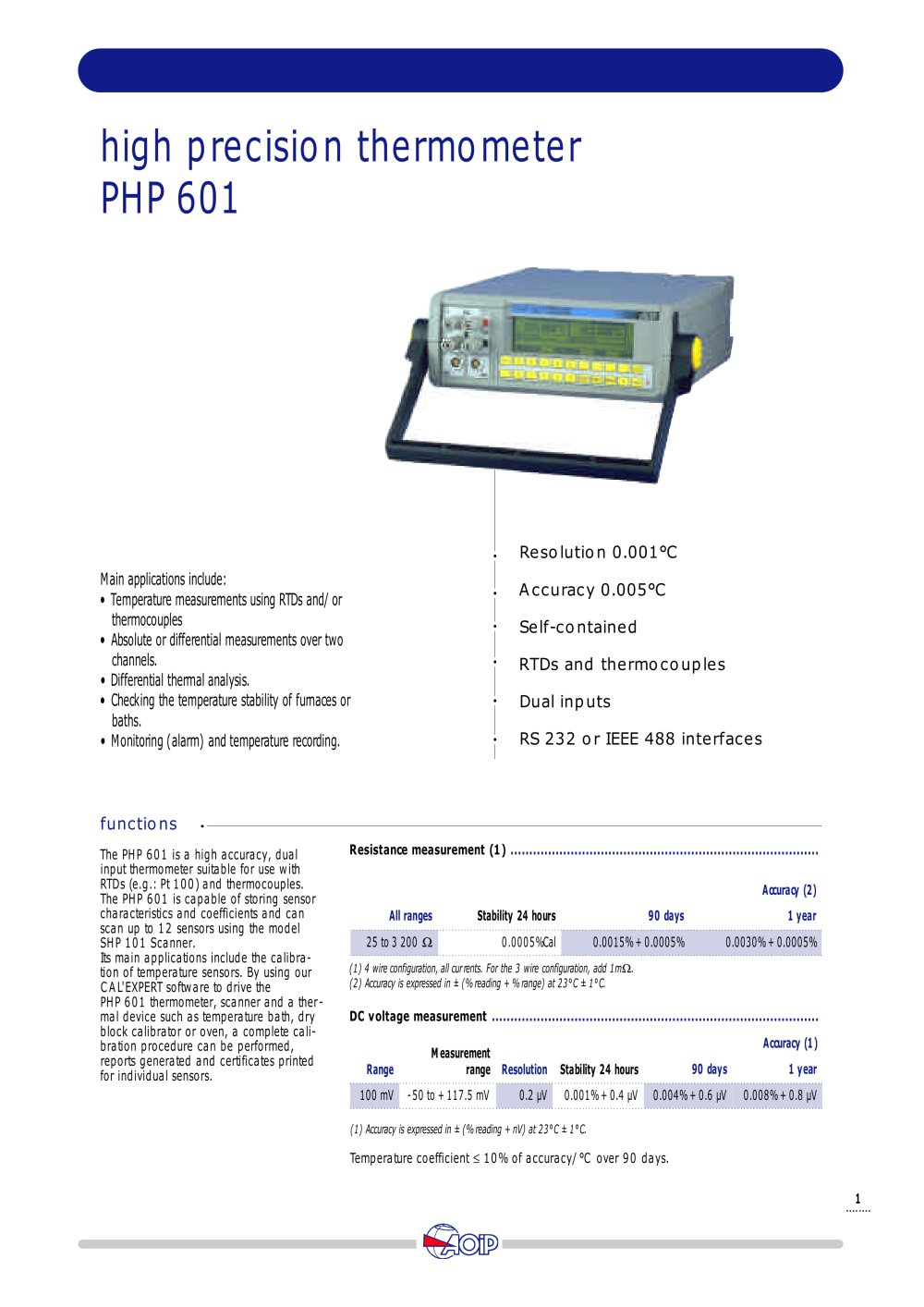 High Accuracy Thermometer  PHP 601 - AOIP