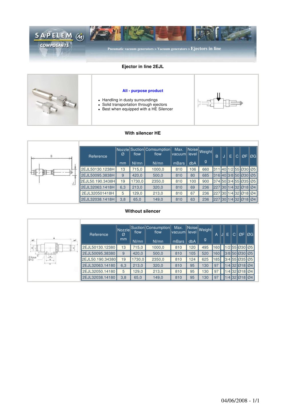 Ejector in line - SAPELEM