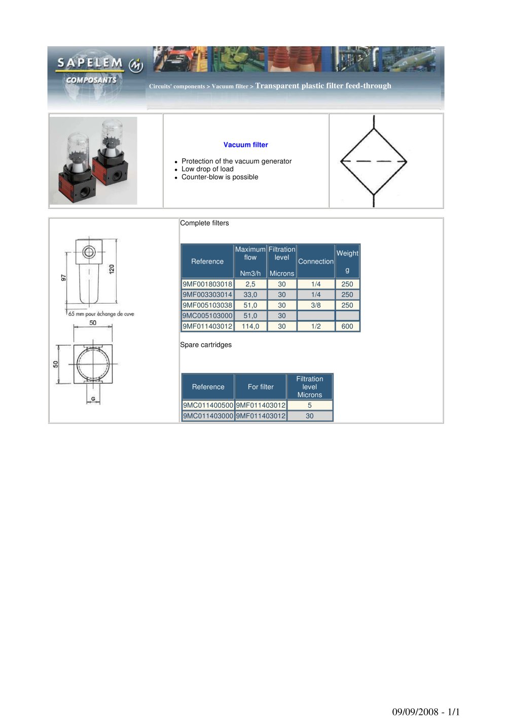 Vacuum filter - SAPELEM