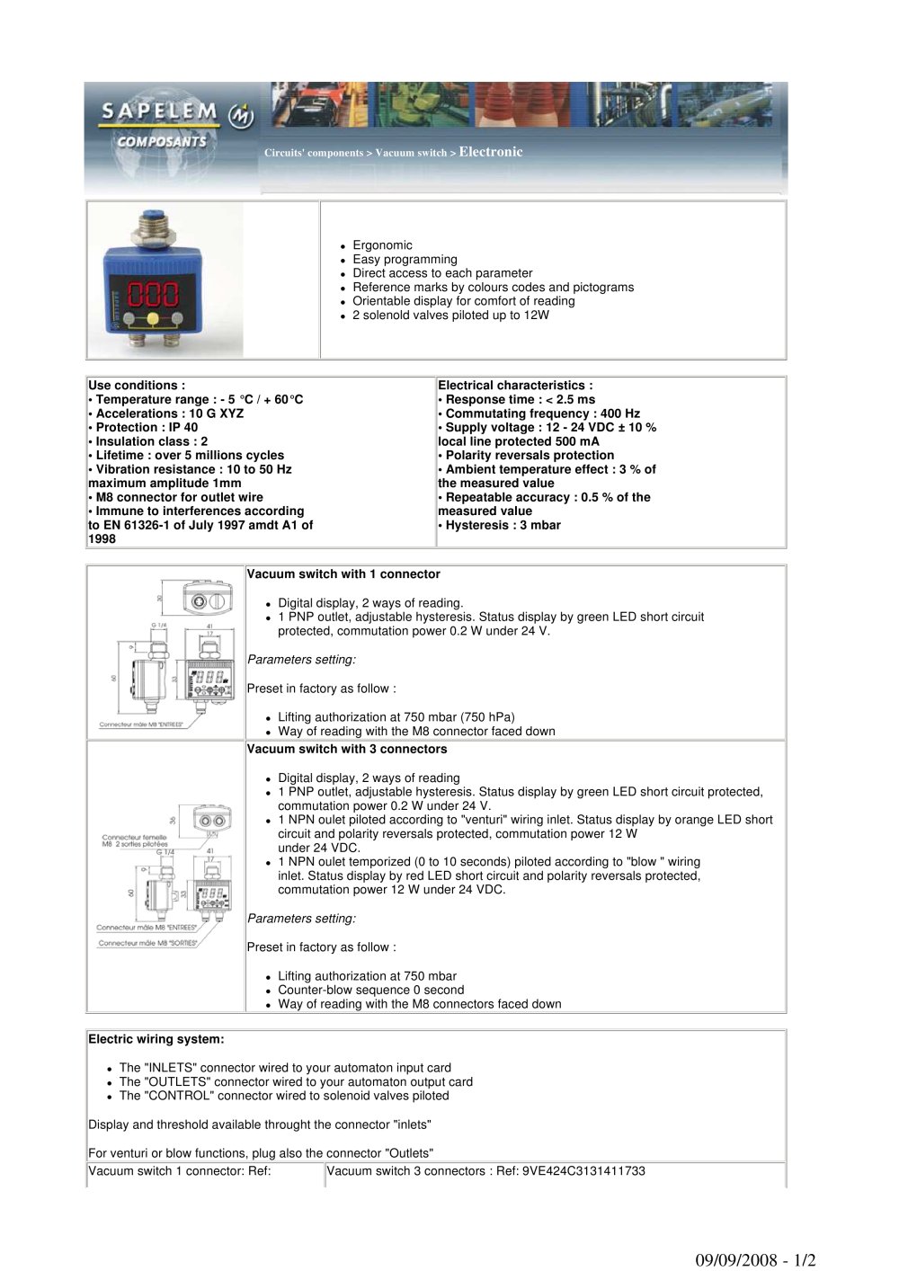 Vacuum switch - SAPELEM