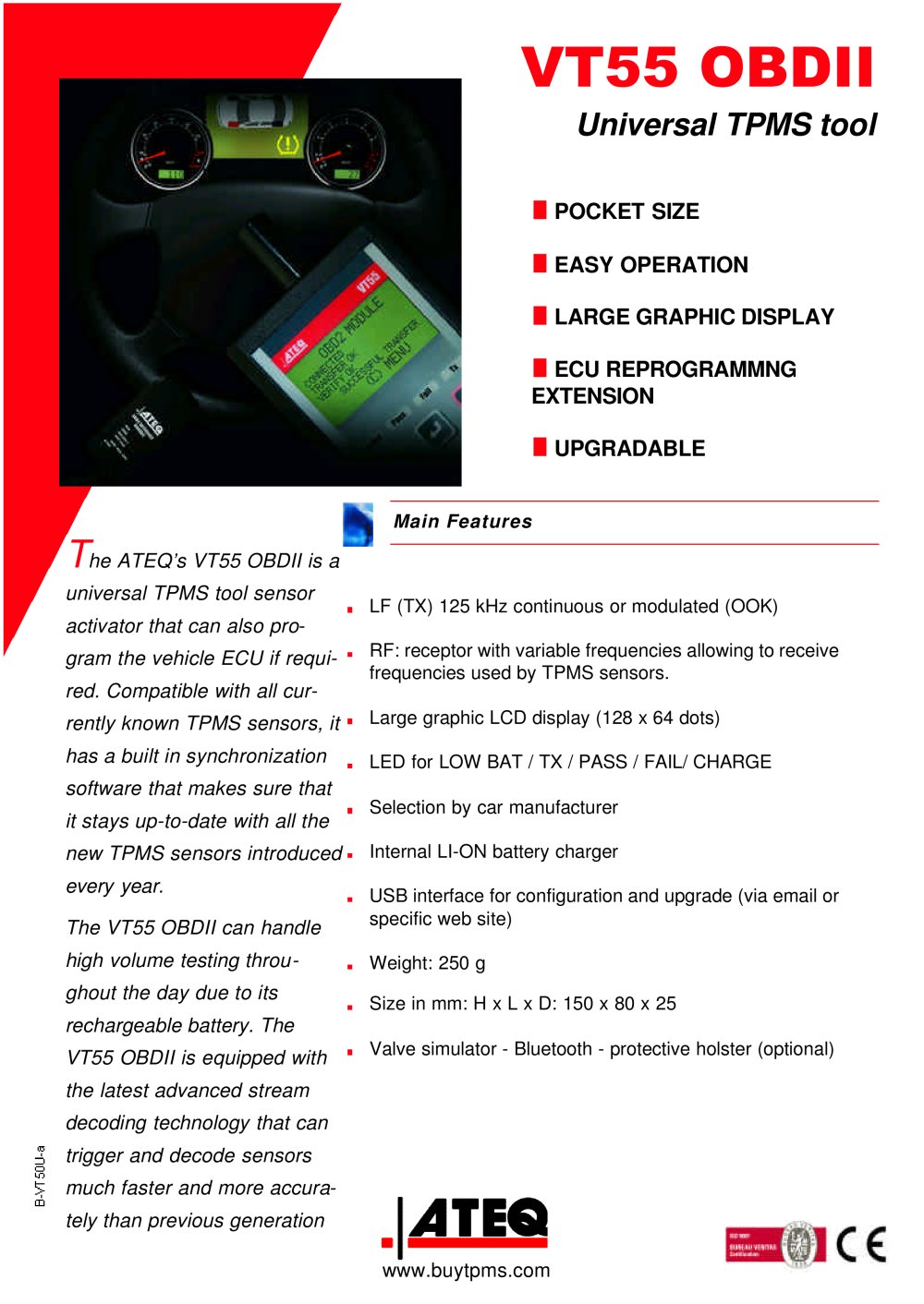 VT 55: TPMS diagnostic tools - TPMS trigger - TPMS reader - ATEQ