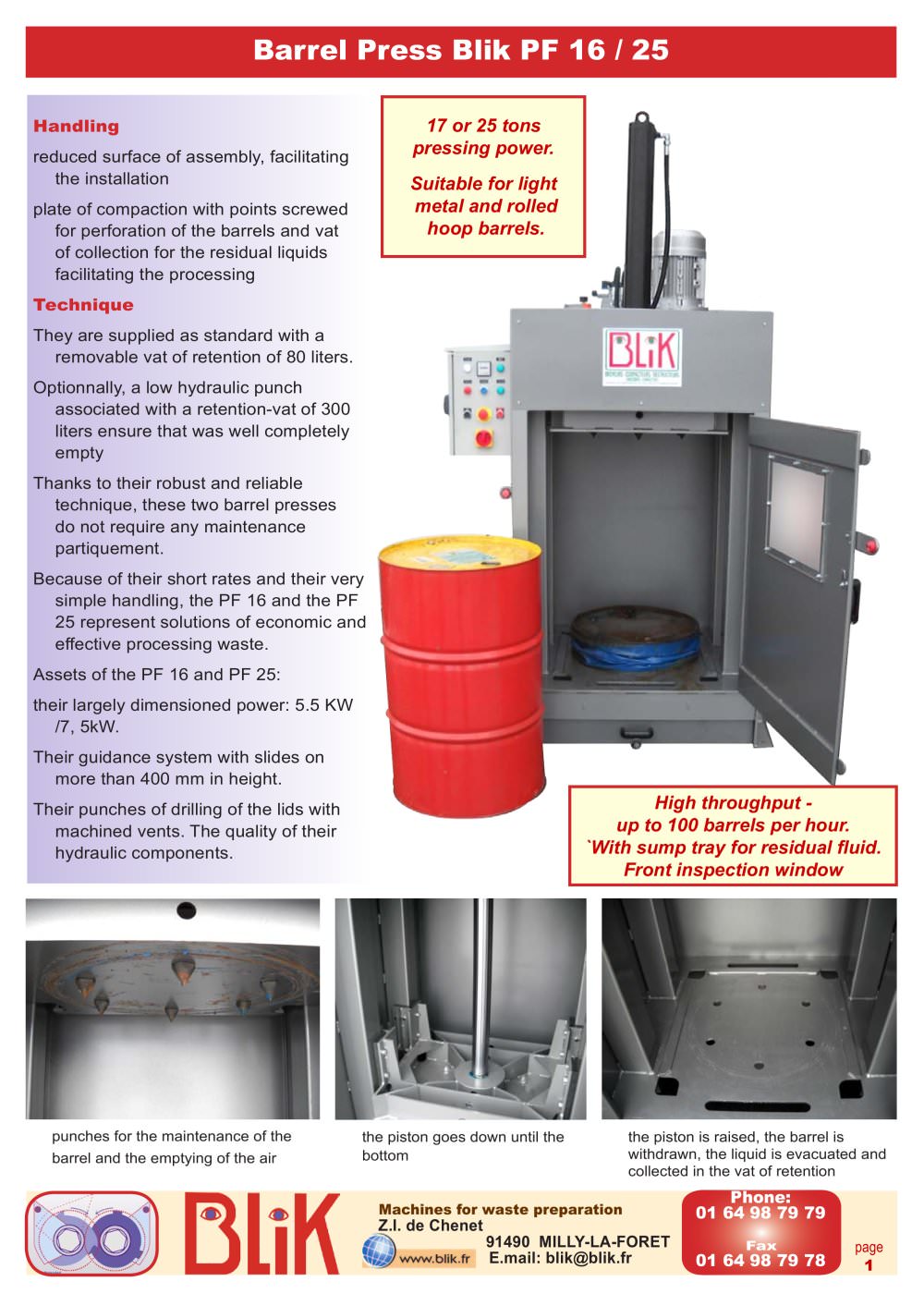 reduction of volume and rinsing, the compactor of contaminated waste, the compactor of cans and barrels - BLIK