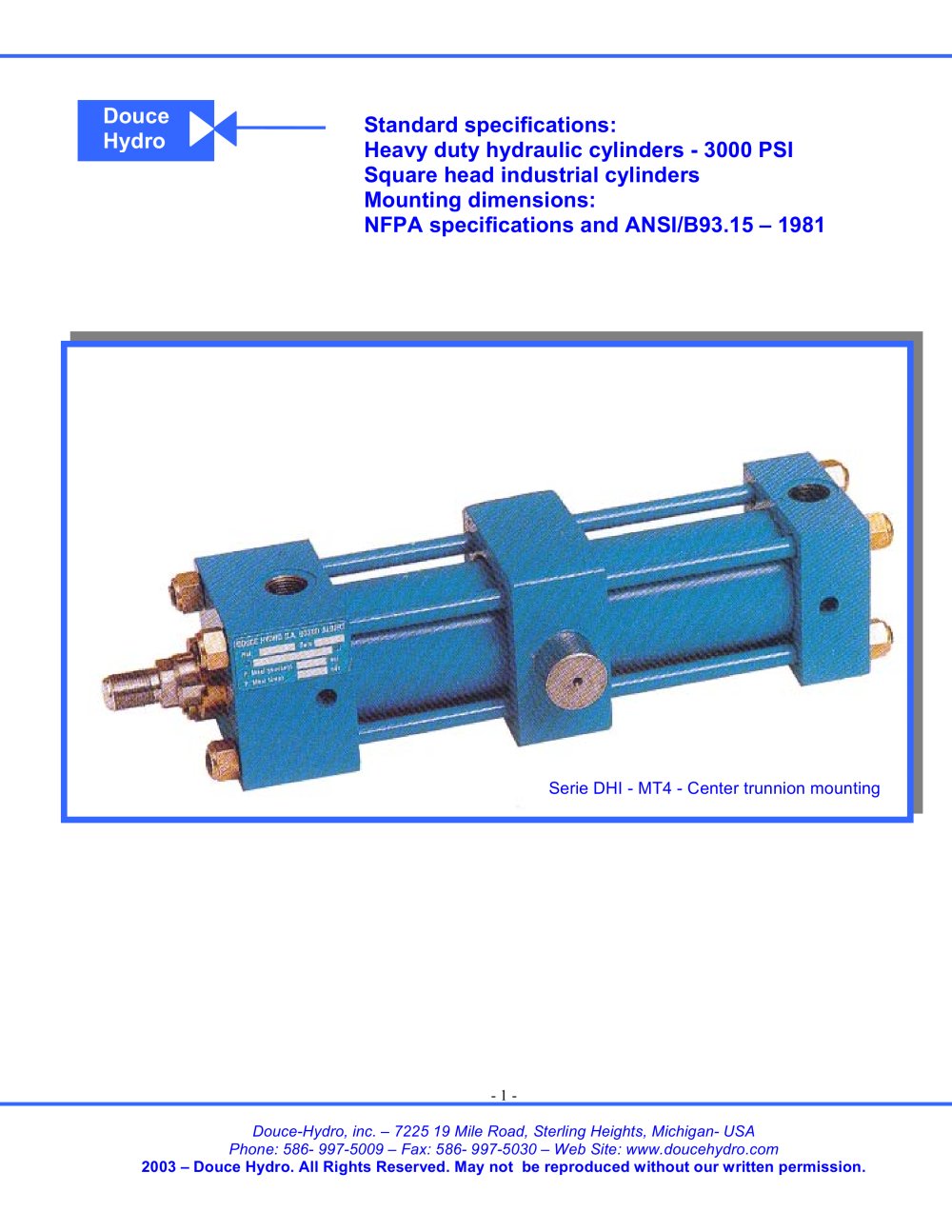 Heavy Duty Hydraulic Cylinder 3000psi - DOUCE HYDRO