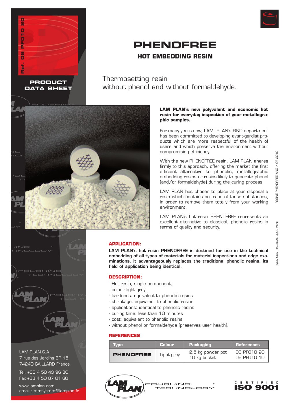 PHENOFREE METALLOGRAPHIC HOT EMBEDDING RESIN - LAM PLAN