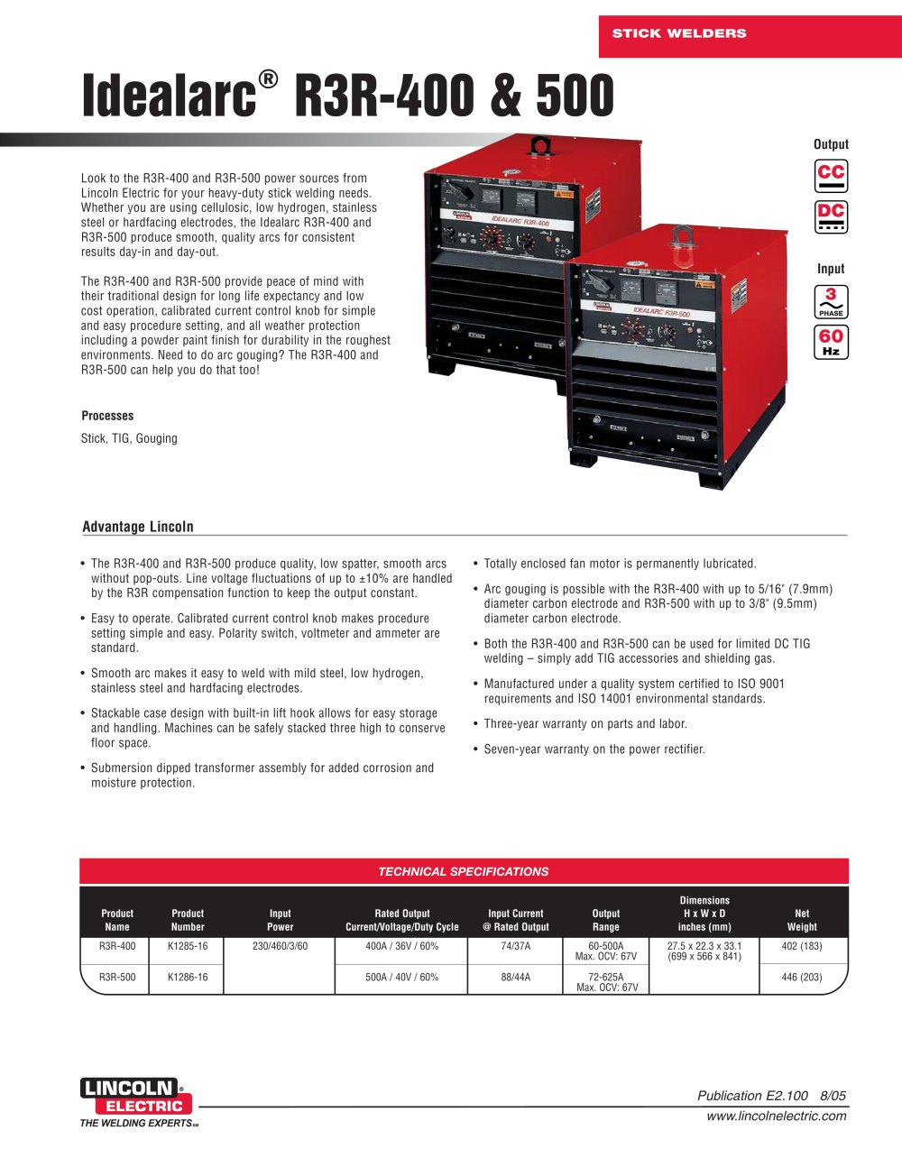 Stick Welders at a Glance Idealarc&reg; R3R-500 - Lincoln Electric
