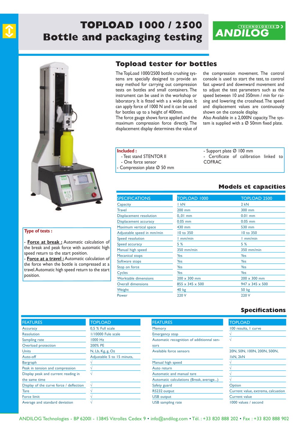 Topload bottle tester - ANDILOG