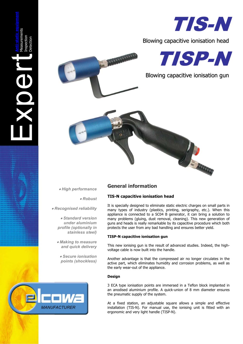 Blowing capacitive ionisation head TIS-N         Blowing capacitive ionisation gun TISP-N - ELCOWA