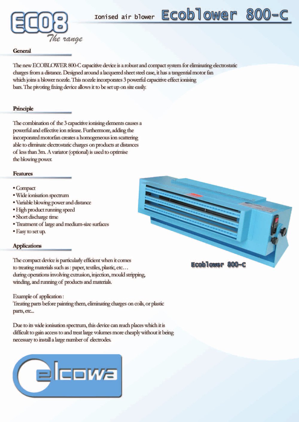 Ionised air blower ECOBLOWER 800-C - ELCOWA