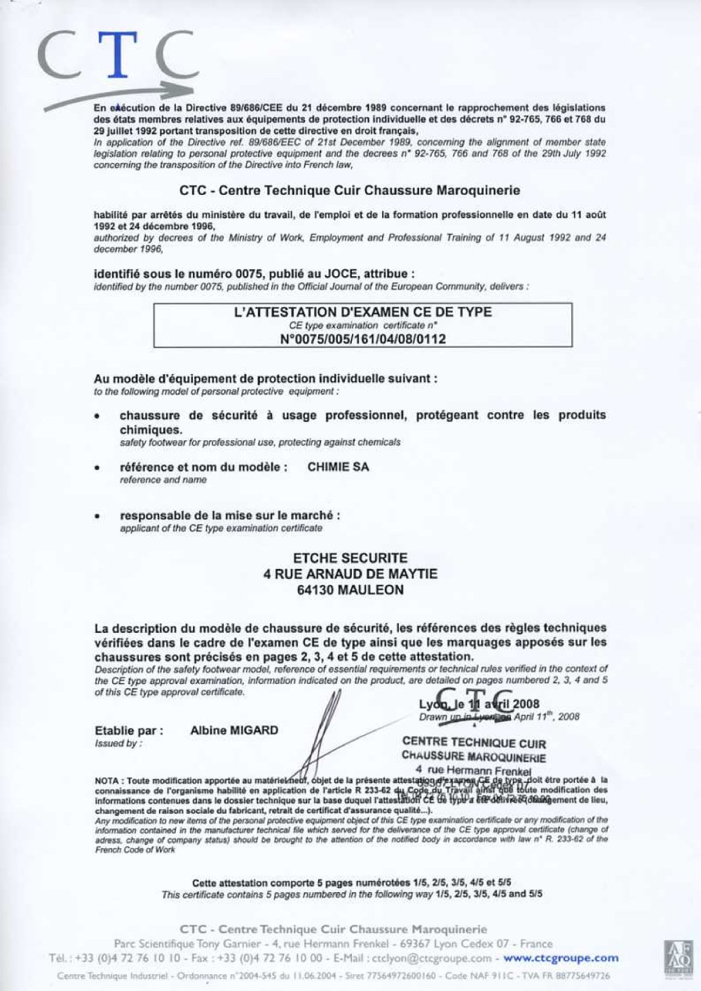 CHIMIE SA boots - ETCHE SECURITE