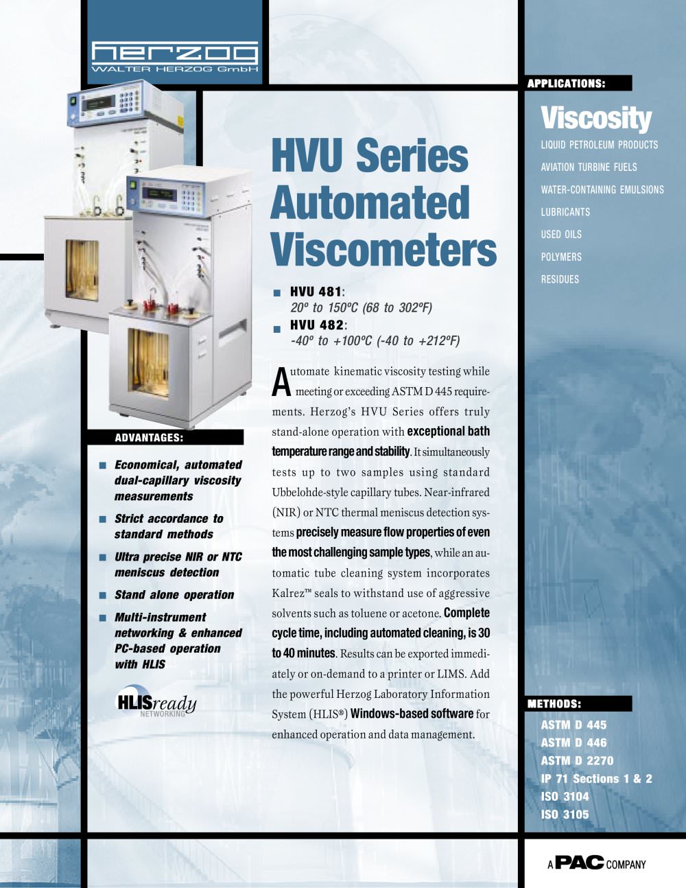 HVU 481 - AUTOMATIC KINEMATIC UBBELOHDE VISCOSIMETER - PAC