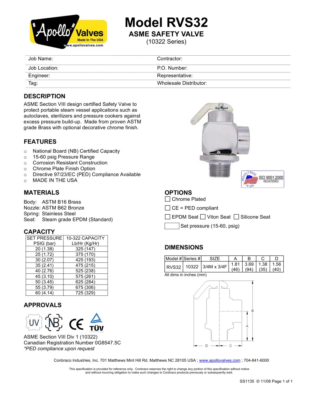 ASME SAFETY VALVE (10322 Series) - Conbraco Industries