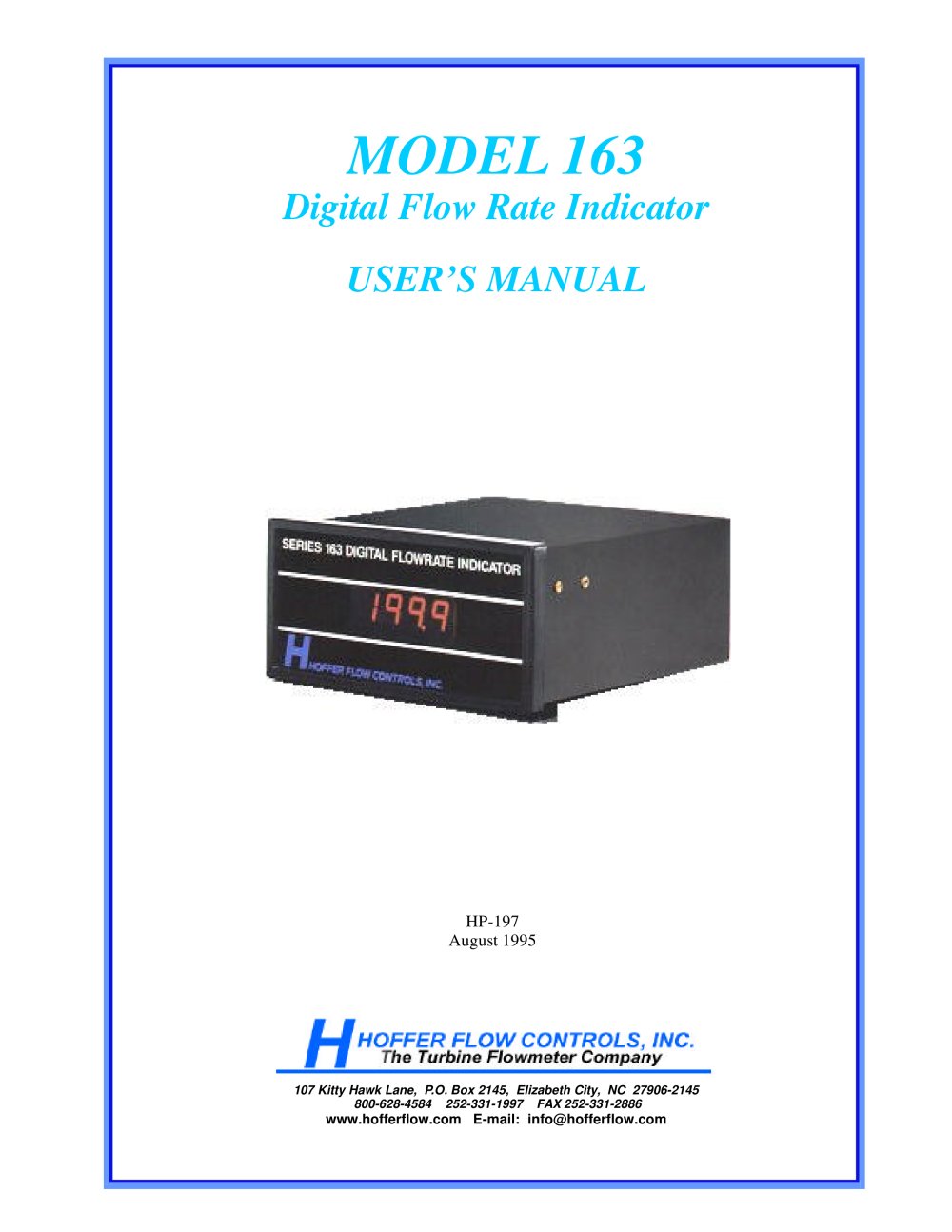 Model 163 Digital Flow Rate Indicator (3.5 digit) - Hoffer Flow Controls